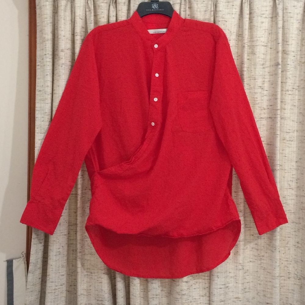 Stillwater Dotted Swiss Faux Wrap Long Sleeve Blouse